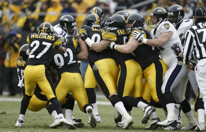 The Steelers D stuffs Jamal Lewis, December 2004.
